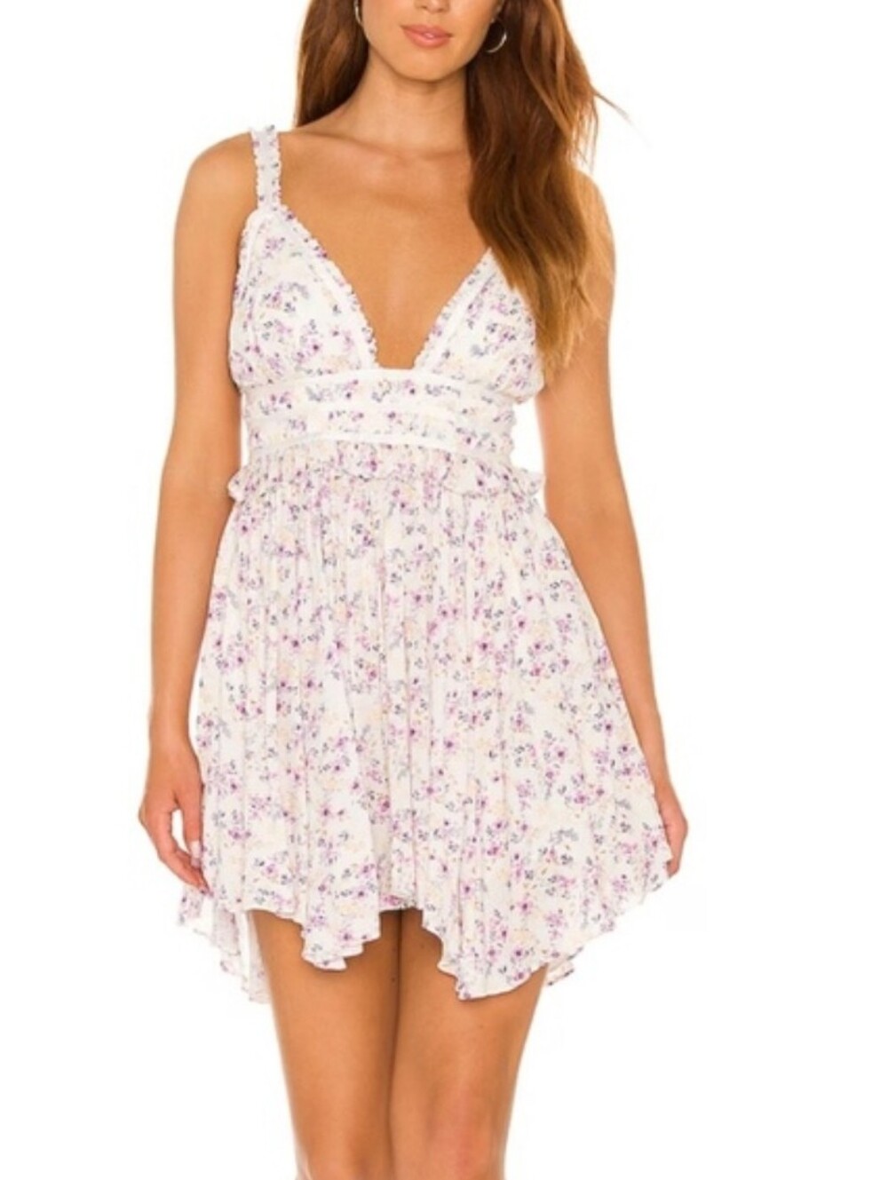 Majorelle Tory Mini Dress Size Medium Floral V-Neck Ruffle Empire Cottagecore